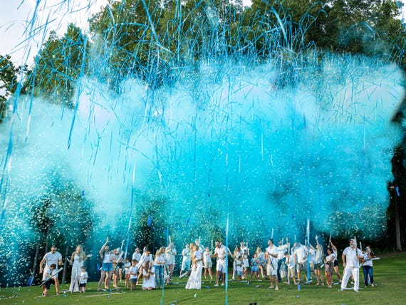 32" Push-Button Gender Reveal Popper – Assorted Pink & Blue Colors, Unique Confetti Powder Streamer Mix for Stunning Gender Reveal Ideas