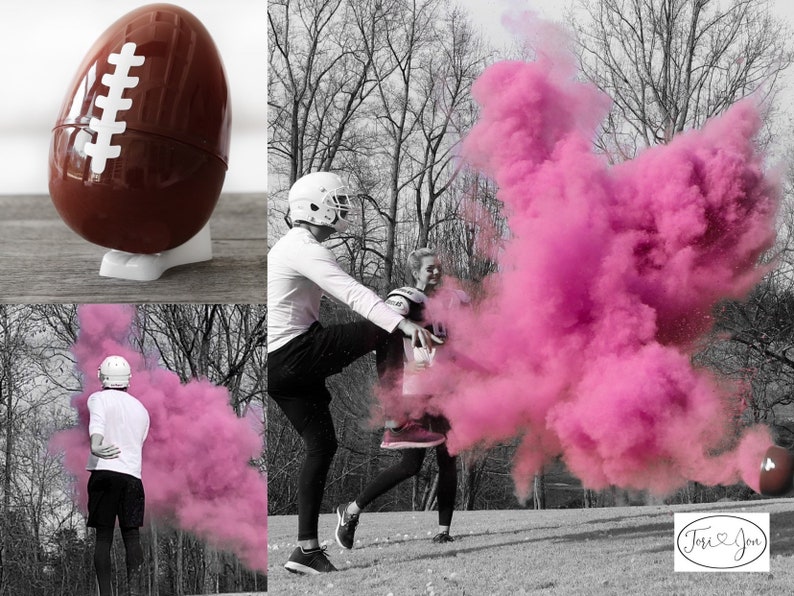 Gender Reveal Football 10 Football Gender Reveal w/ Powder & Confetti Gender Reveal Footballs in Pink, Blue, Purple, Green, Yellow, Orange image 5