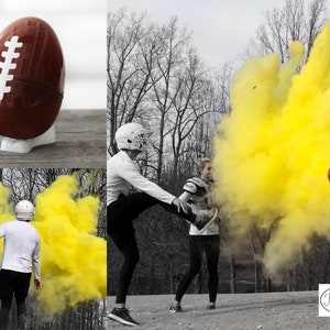 Gender Reveal Football 10 Football Gender Reveal w/ Powder & Confetti Gender Reveal Footballs in Pink, Blue, Purple, Green, Yellow, Orange image 7