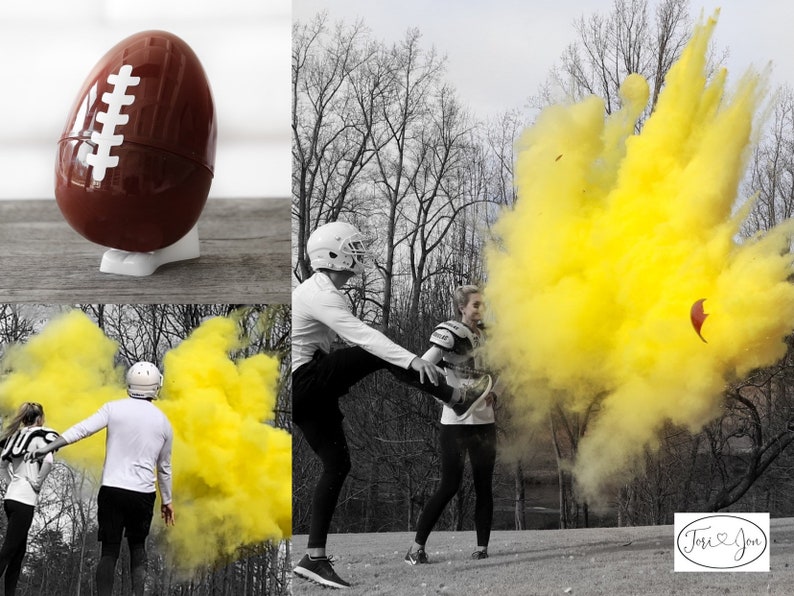 Gender Reveal Football 10 Football Gender Reveal w/ Powder & Confetti Gender Reveal Footballs in Pink, Blue, Purple, Green, Yellow, Orange image 7