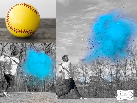 Softball Gender Reveal Softball Powder and or Confetti Softballs in Pink or Blue Pair with Powder Cannons or Confetti Cannons! Handmade!
