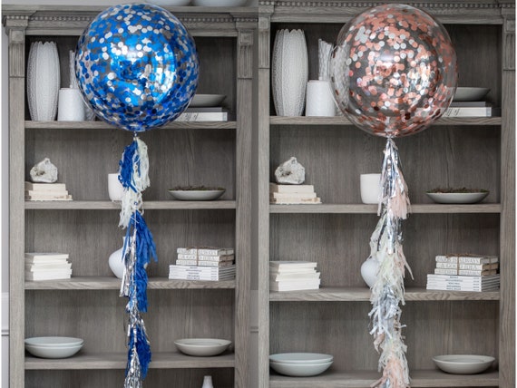 Confetti Balloon for Gender Reveals! Special Crystal Balloons with Mylar Confetti in Rose Gold or Midnight Blue