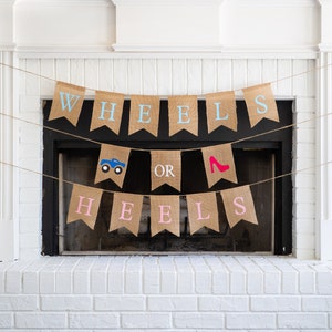 WHEELS oder HEELS Truck Burlap Banner! Das perfekte Geschlecht offenbaren Thema! Anpassbare Sackleinen Banner! Perfekte Gender Reveal Ideen!