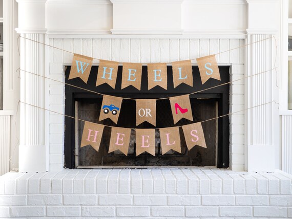 WHEELS or HEELS Truck Burlap Banner! The Perfect Gender Reveal Theme! Customizable Burlap Banners! Perfect Gender Reveal Ideas!
