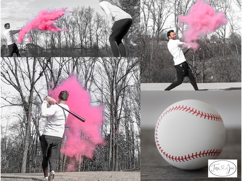 Gender Reveal Baseball Gender Reveal Baseballs in Pink or Blue Filled w/ Powder and or Confetti Pair with Our Cannons Handmade Baseball image 6