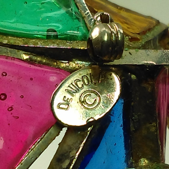 DeNicola Geometric Multicolored Gripoix Brooch