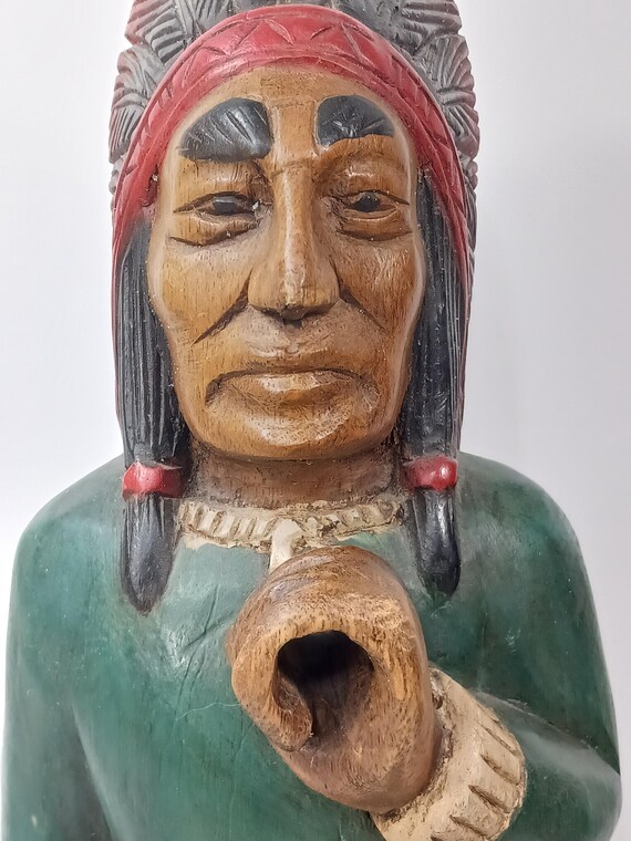 Cigar Store Indian, Folk Art Tobacco Shop Wood Statue, Countertop Display
