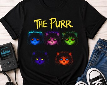 Camiseta Purr Neon Cat Faces / Camiseta con estampado de gato colorido