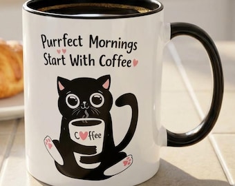 Las mañanas perfectas comienzan con una taza de café / Amante del café con gatos