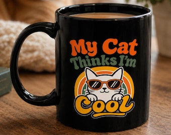 Taza "Mi gato cree que soy genial" / Cerámica negra, 325 ml o 444 ml