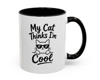 Taza "Mi gato cree que soy genial" / Taza de café para amantes de los gatos, 325 ml (11 oz) / 444 ml (15 oz) / Toque de color