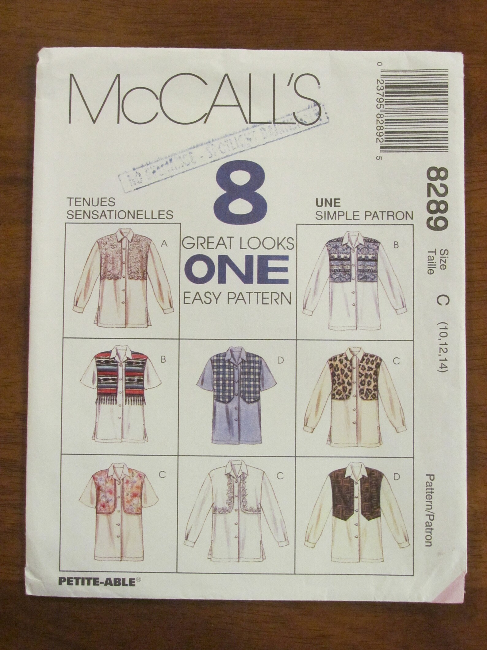 McCALL'S PATTERN 8289 Ladies Shirt Blouse Loose | Etsy