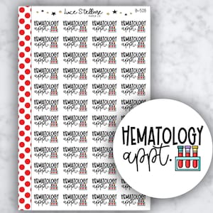 HEMATOLOGIE AFSPRAAK plannerstickers / stickers bloedwerkplanner / stickers labwerkherinnering / B-528