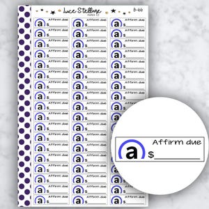 Naklejki AFFIRM Bill Due Planner / Naklejki Bill Due / Planner Erin Condren / Szczęśliwy planer / Naklejki funkcjonalne / Naklejki z ikonami /B-66