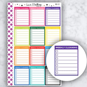 WÖCHENTLICHE REINIGUNG Full Box Planner Stickers / Side Bar Full Boxes Planner Stickers / Happy Planner Stickers / Erin Condren / BD-13