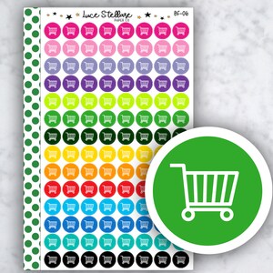 CARRITO DE COMPRAS Icon Planner Stickers / Recordatorio de compras de comestibles / Iconos de carrito de compras / Puntos de carrito de compras / Erin Condren / BF-06