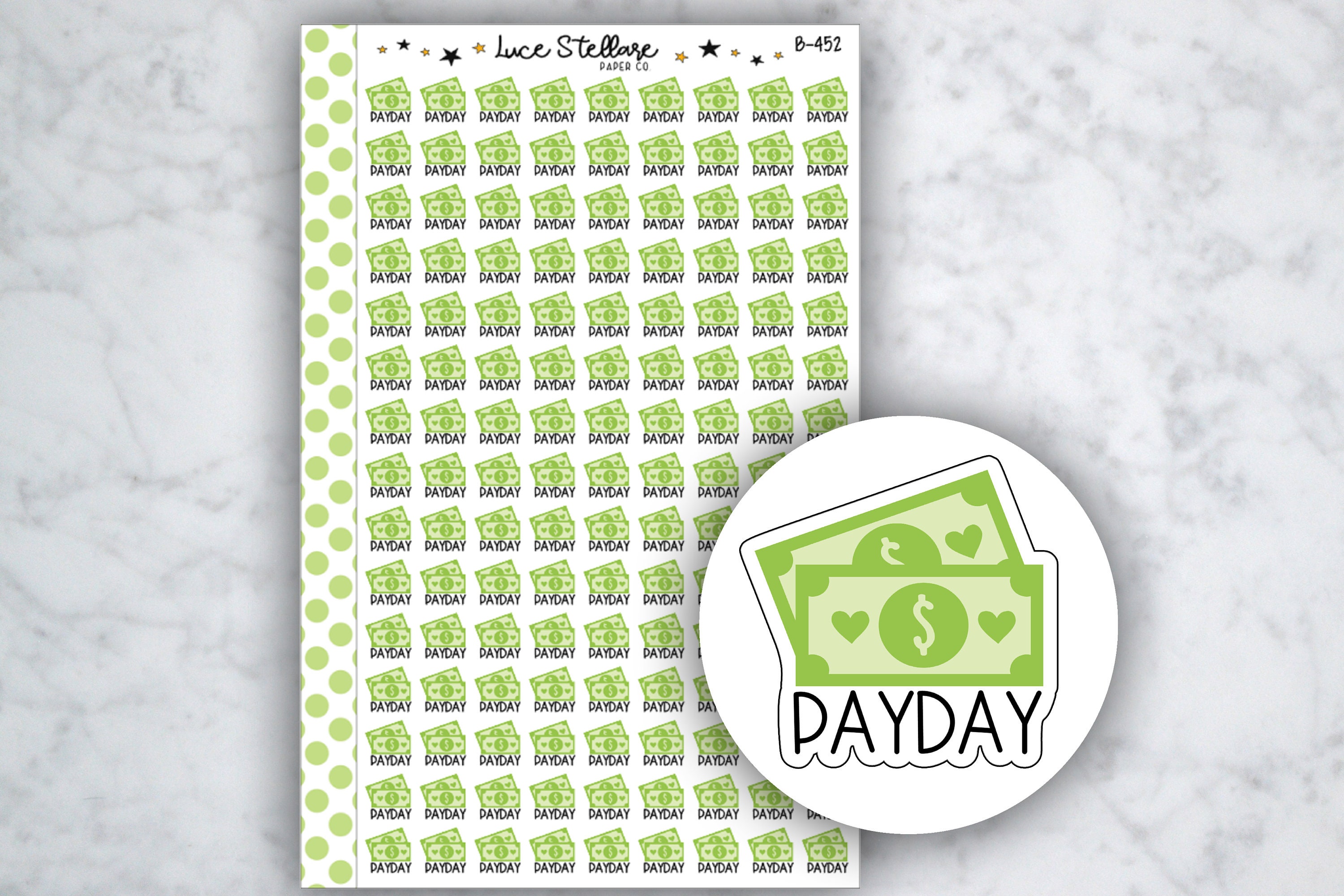 Mini Doodle Money Payday Vinyl Planner Stickers - S014 - Stickeriffic
