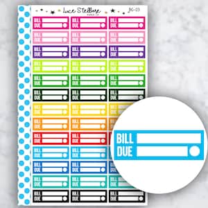 BILL DUE Planner Stickers / Budget Stickers / Functional Stickers/Erin Condren Planner / Happy Planner Stickers / Quarter Box Stickers/BC-03
