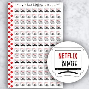 NETFLIX BINGE Planner Stickers / Watch TV Stickers /  Tv Stickers / Happy Planner Stickers / Functional Stickers /B-115