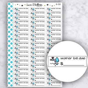 WATERBILL DUE planner stickers / Bill Due stickers / Erin Condren planner / Happy planner / functionele stickers / budgetstickers/B-308