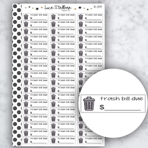 TRASH BILL DUE planner stickers / Bill Due stickers / Erin Condren planner / Happy planner / functionele stickers / Budger stickers /B-309