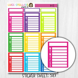 Weekly Tracker Full Boxes Planner Stickers /  H-01