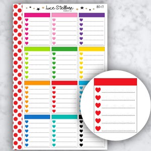 HERZ-PRÜFLISTE Full Box Planner Stickers / Side Bar Full Boxes Planner Stickers / Bd-17