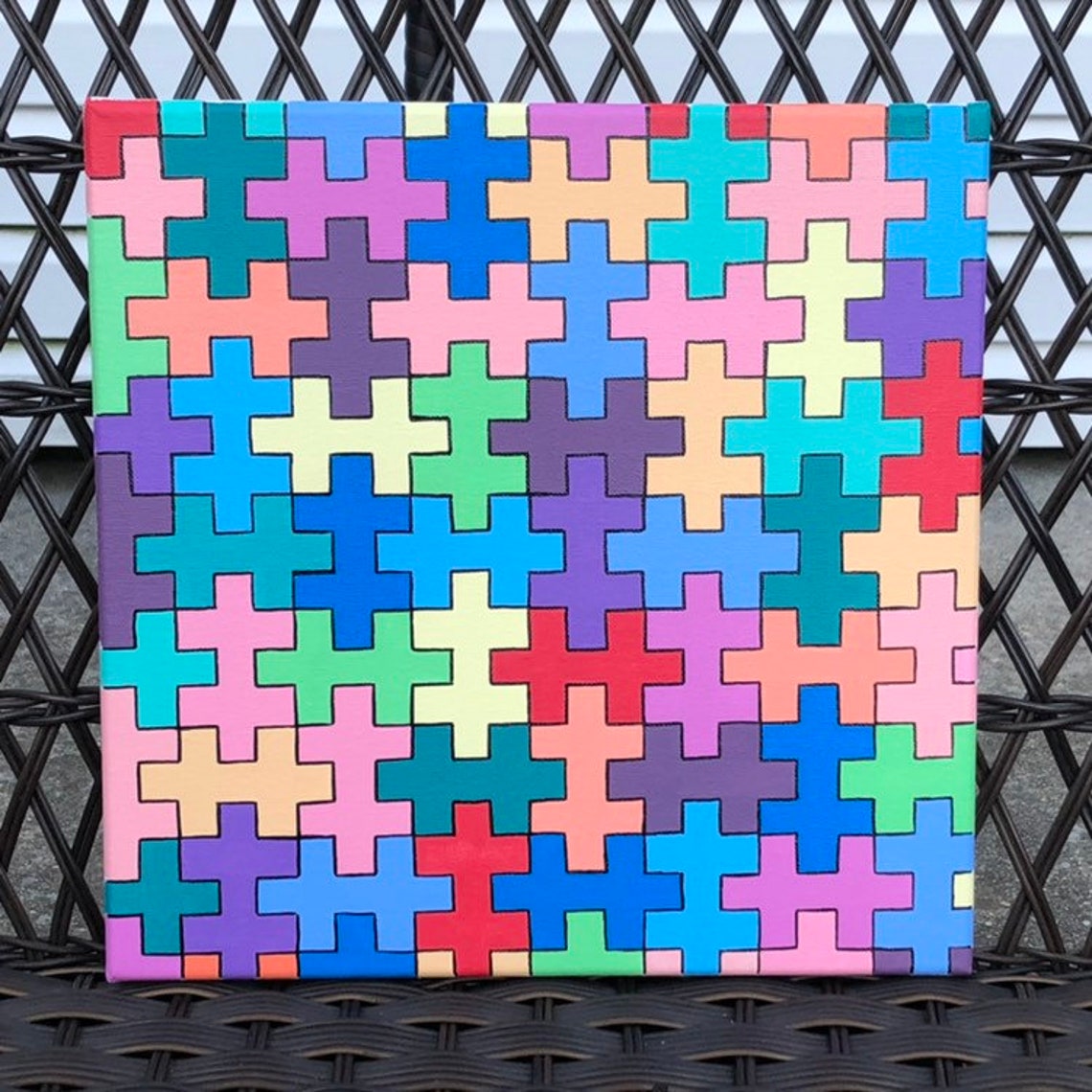 Puzzle painting canvas abstract geometric wall art hard edge Etsy.de