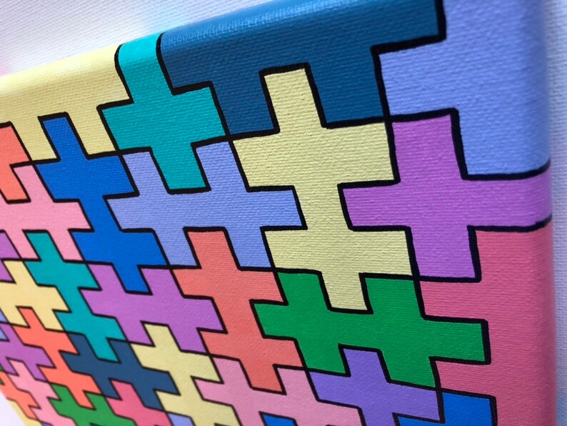 Puzzle Painting Canvas Abstract Geometric Wall Art Hard Edge Etsy