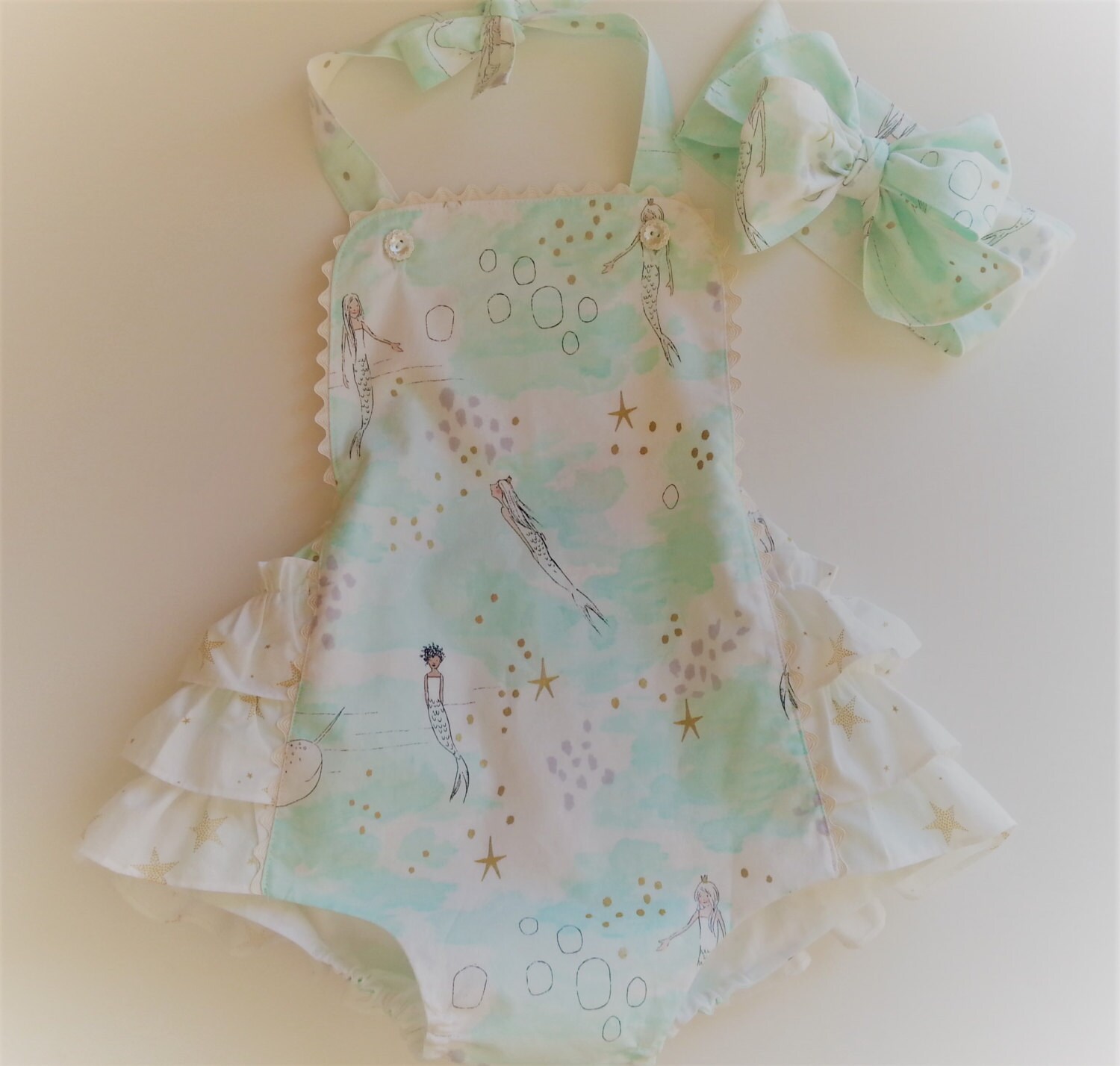 Baby Girl Romper Mermaid Romper Bubble Romper Ruffle