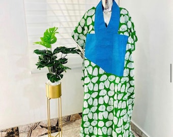 Oversized Adire Cotton Kaftan, Nigerian Tie Dye Bubu Dress, Plus Size
