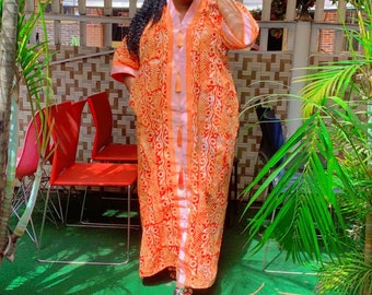 Long Adire Aso Oke Combination Dress, Nigeria Wedding Guest Kaftan, African Party Bubu, Summer Church Outfit, Maxi Ethnic Valentine Gift Her