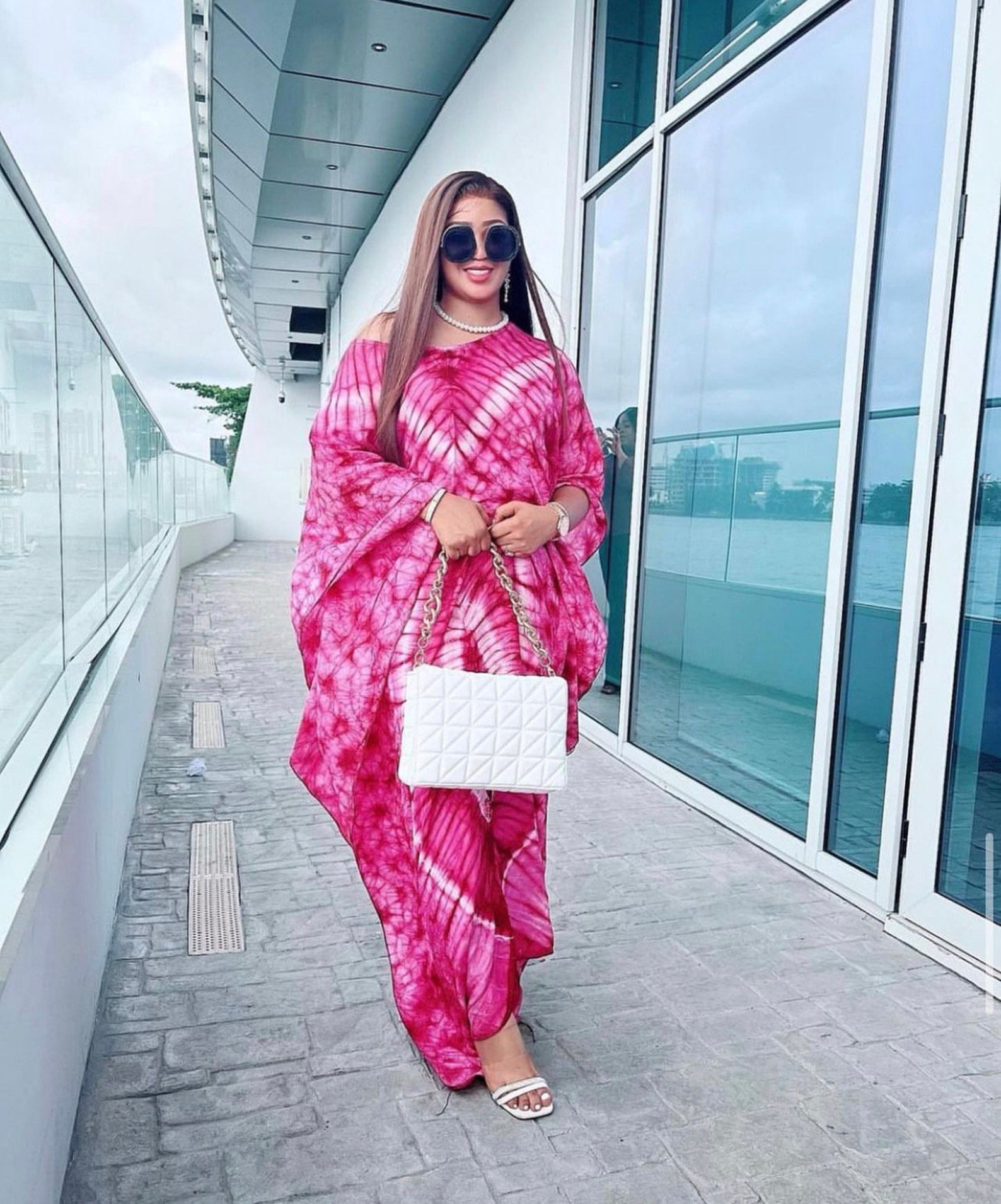 Pink Nigeria Tie Dye Dress, Plus Size Women Maxi, Handmade Adire Kaftan ...