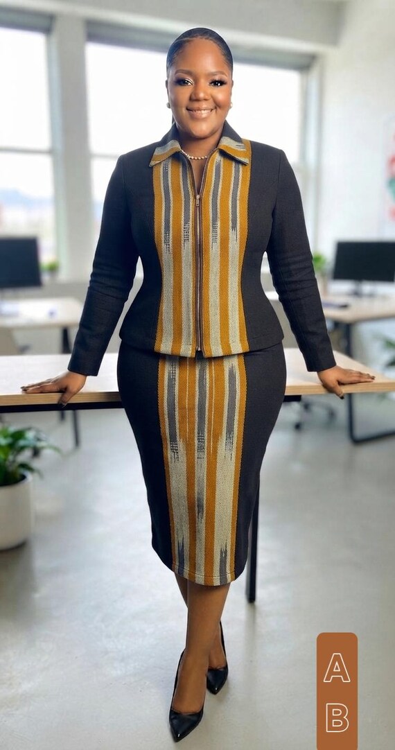 corporate dress for ladies in nigeria Buy Handmade Aso Oke Skirt Suit, Women Plus Size Outfit, African Ethnic Handwoven Cotton Workwear, Pencil Skirt & Front Zip Online India powder blue chiffon halter maxi dress