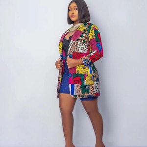 Woman Ankara Jacket, Nigerian Workwear Co-ord, Corporate Casual Suit, Tailored African Print Blazer, Nigeria Ethnic Pattern Winter Coat