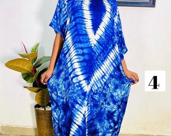 Robe longue tie-dye adire nigérian / robe de soirée en soie / caftan de maternité Ankara / tissu africain bubu / couples africains asoebi