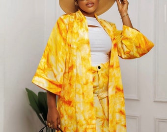 Kimono Adire Silk Pant Set, Tie Dye Jacket C0-ord, Wedding Guest