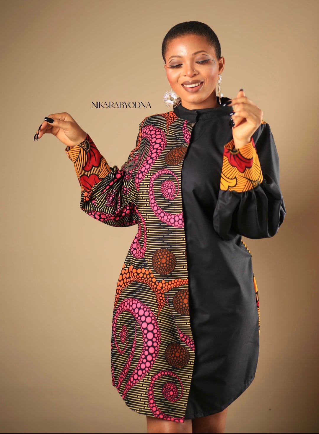 Nigeria Ankara Shirt Dress, Mix Match African Print Dress, Short