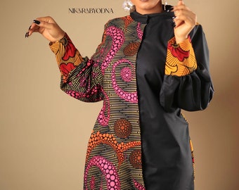 Ankara Shirt Dress, Mix Match African Print, Vintage Style