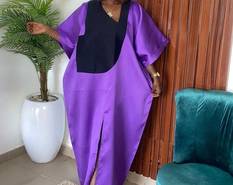 Purple Mikado Silk Kaftan, Nigerian Maxi Dress, Wedding Guest Outfit