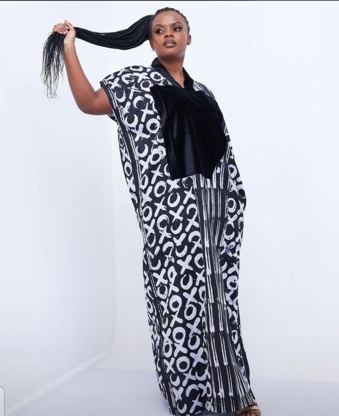 XOXO Print Adire Cotton Kaftan, Kampala Party Bubu, Nigeria Women