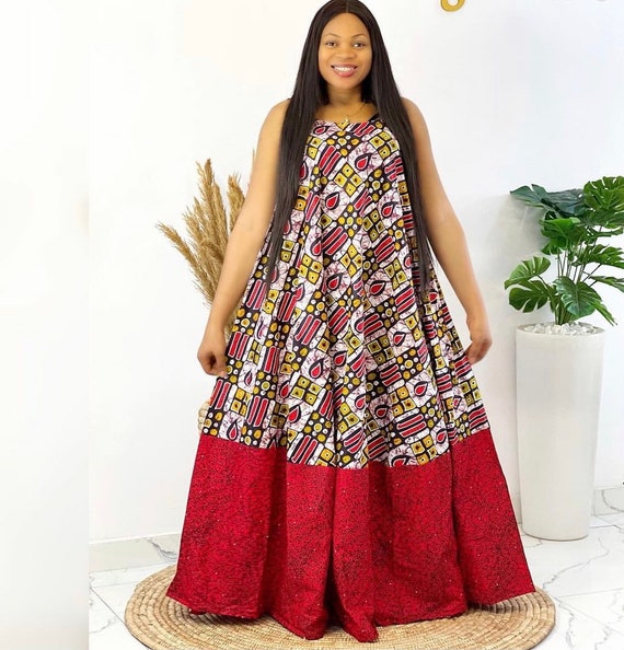 Spaghetti Strap Nigeria Women Dress, Maternity Ankara Casual Maxi Dress,  Long Red Dashiki Kaftan, Plus Size Minimalist Church Outfit -  Denmark