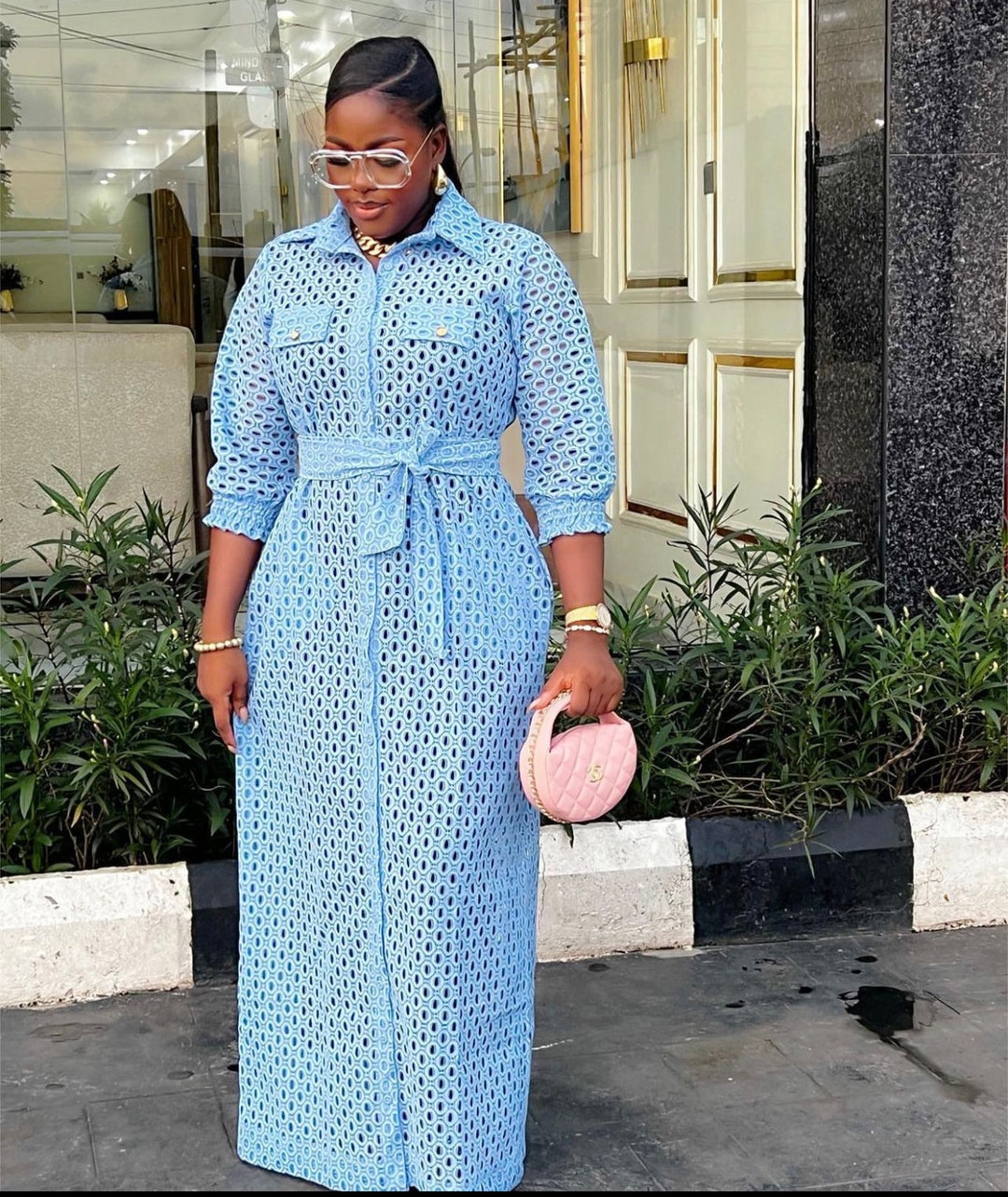 Floor Length Lace Shirt Dress, Occassion Tissue Lace Outfit