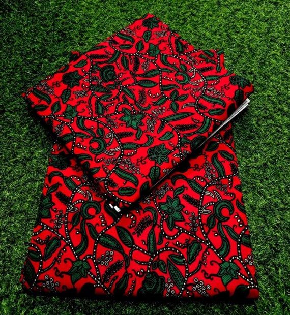 Red Green Leaf Pattern Ankara Fabric 6 Yards Pink High Quality African Print for Nigeria Dress Couples Outfit Asoebi Wedding Wax Cotton Etsy