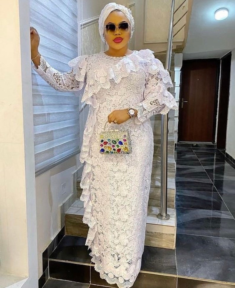 White Cord Lace Bubu Dress Nigerian Luxury Party Kaftan With - Etsy