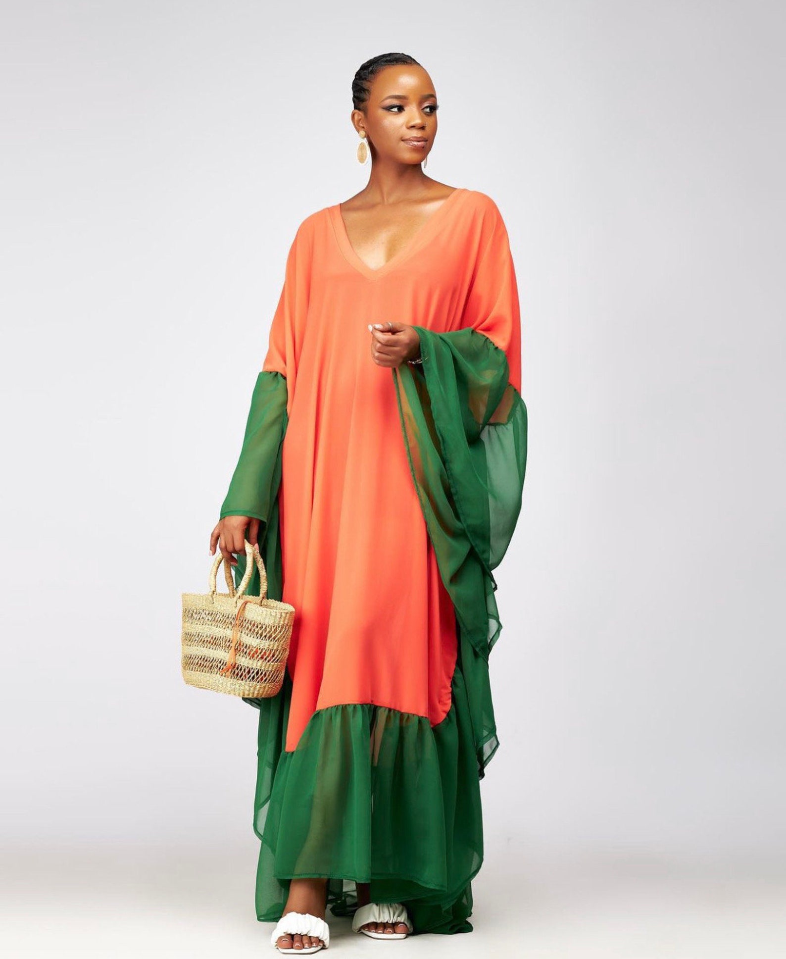 (4P.PACK) African Muse Two-Tone Maxi Dress