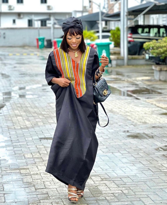 African Cocktail Dress With Aso-oke Neck, Women Plus Size Nigeria Wedding  Kaftan Black, Dinner Party Occasion Maxi, Dashiki Casual Gown - Etsy Israel