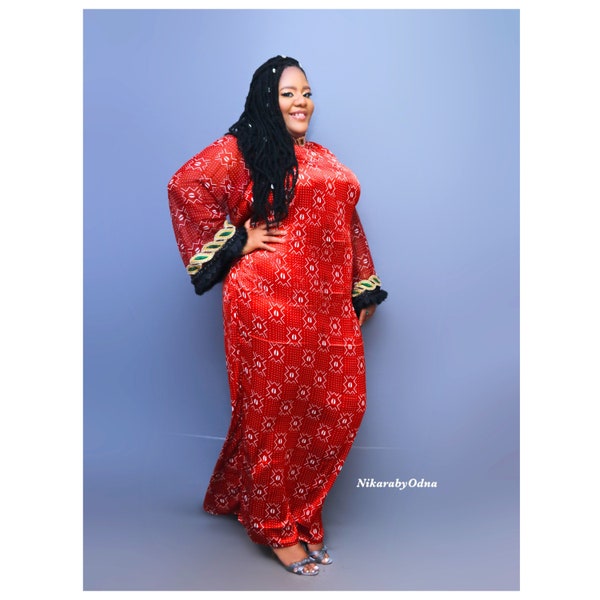 Vestido longo caftan de seda Ankara, boubou nigeriano feito à mão