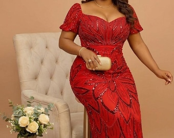 Luxury Beaded Mermaid Gown, African Wedding Guest Formal Dress, Sequin Evening Party Apparel