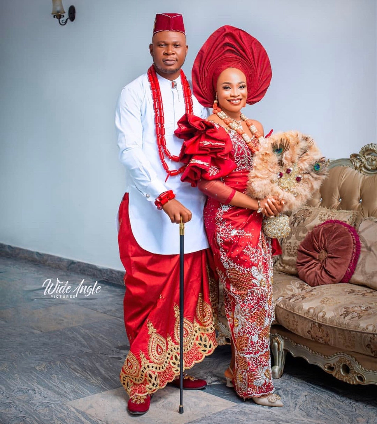 Red Igbo Bride Couple Wedding Attire Matching George Outfit For Bride Il 1588xN.4373579381 Eur1